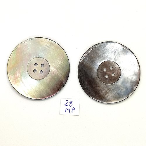 2 boutons en nacre gris et gris clair - vintage - 45mm - 28mp