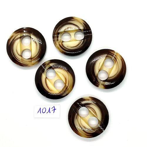 5 boutons en résine marron et beige - vintage - 30mm - tr1017