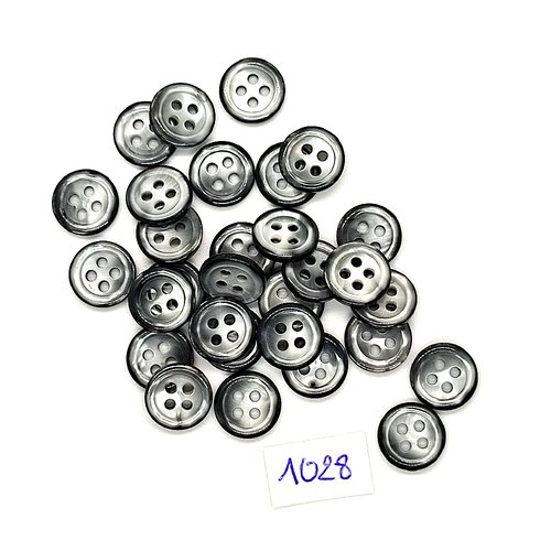 30 boutons en résine noir et gris - vintage - 11mm - tr1028