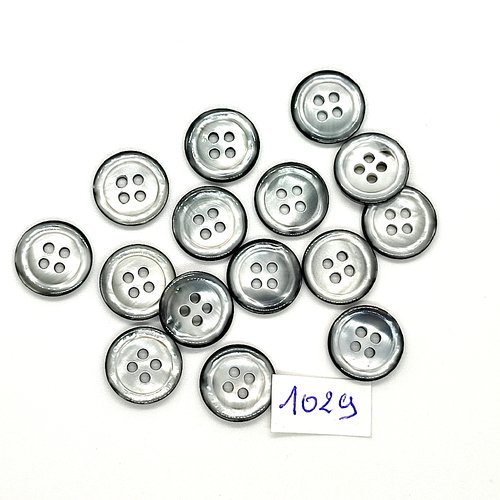 15 boutons en résine noir et gris - vintage - 15mm - tr1029