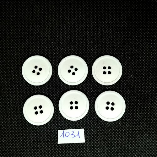6 boutons en résine blanc - vintage - 22mm - tr1031