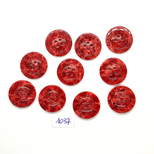 10 boutons en résine rouge marbré - vintage - 23mm - tr1037