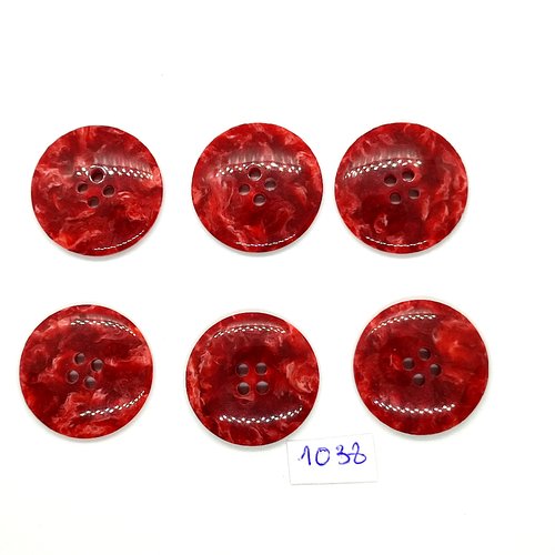 6 boutons en résine rouge marbré - vintage - 28mm - tr1038