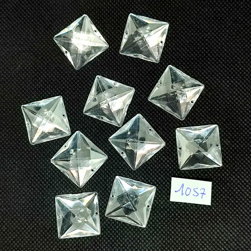 10 pierres strass en acrylique transparent - vintage - 20x20mm - tr1057
