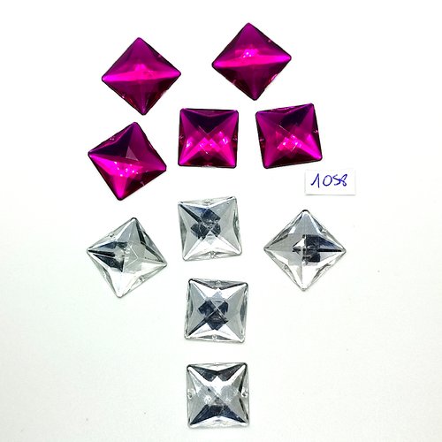 10 pierres strass en acrylique transparent et violet - vintage - 20x20mm - tr1058
