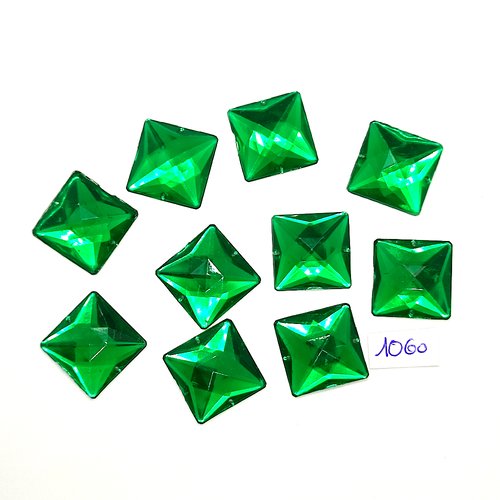 10 pierres strass en acrylique vert - vintage - 20x20mm - tr1060