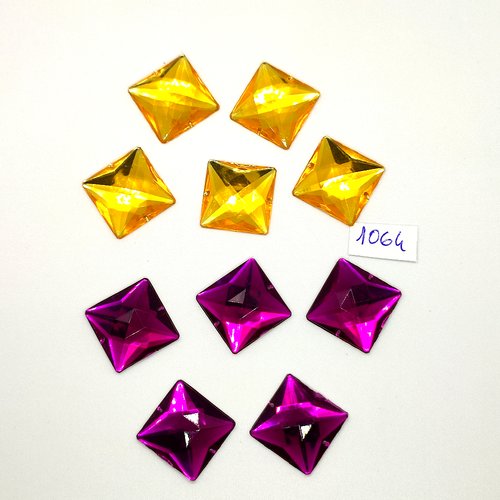 10 pierres strass en acrylique orange et violet - vintage - 20x20mm - tr1064