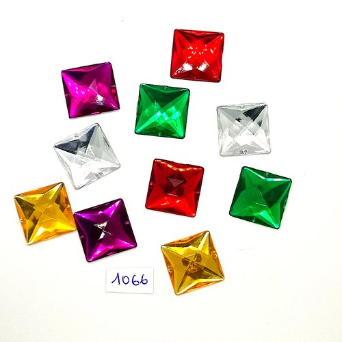 10 pierres strass en acrylique multicolore - vintage - 20x20mm - tr1066