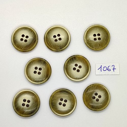 8 boutons en résine vert et beige - vintage - 20mm - tr1067