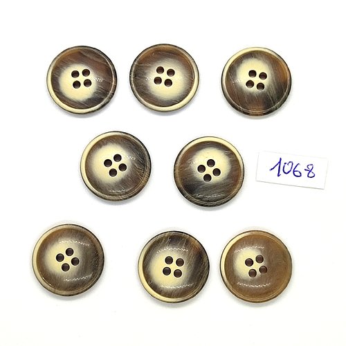 8 boutons en résine marron et beige - vintage - 20mm - tr1068