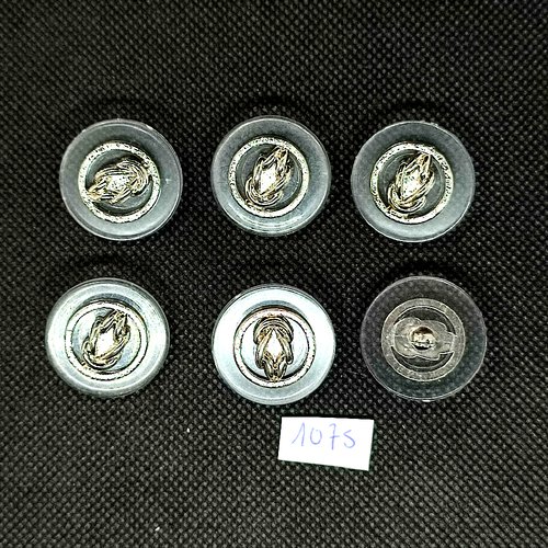 6 boutons en résine argenté et transparent - vintage - 25mm - tr1075