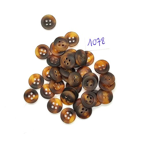 35 boutons en résine marron et beige - vintage - 11 / 12mm - tr1078