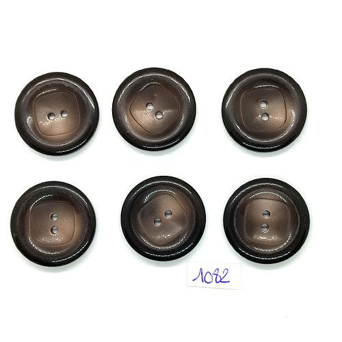 6 boutons en résine marron - vintage - 28mm - tr1082