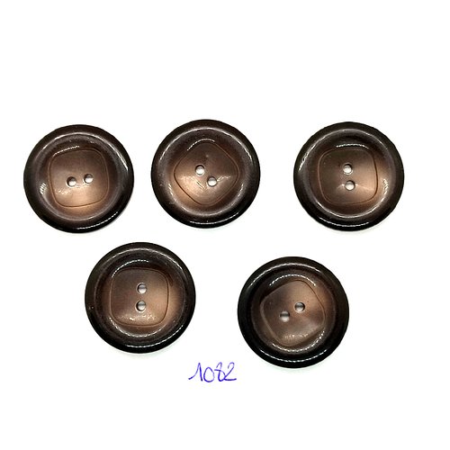 5 boutons en résine marron - vintage - 28mm - tr1082