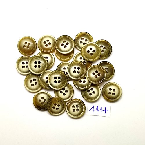 25 boutons en résine vert et beige - vintage - 15mm - tr1117
