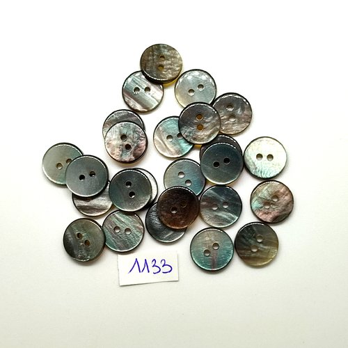 24 boutons en résine vert / gris - vintage - 14mm - tr1133