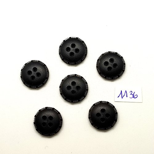 6 boutons en résine noir - vintage - 18mm - tr1136