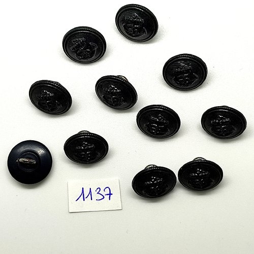 11 boutons en résine gris très foncé - une ancre - vintage - 16mm - tr1137