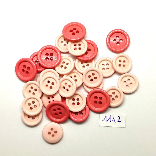 31 boutons en résine ton rose - vintage - 18mm et 15mm - tr1142