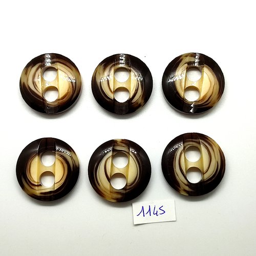 6 boutons en résine marron et beige - vintage - 30mm - tr1145