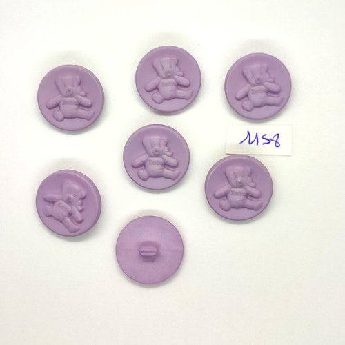 7 boutons fantaisie en résine lilas - ourson - vintage - 22mm - tr1158