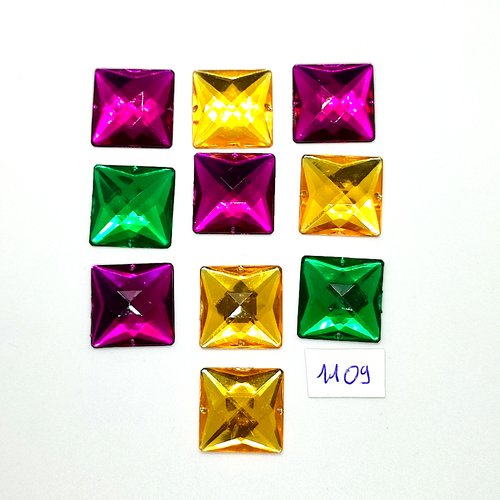 10 pierres strass en acrylique violet orange et vert - vintage - 20x20mm - tr1109