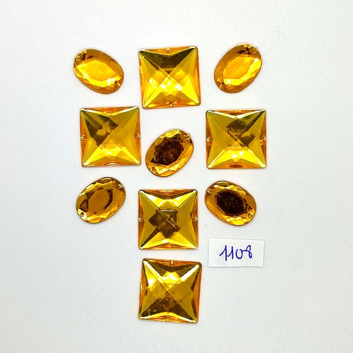 10 pierres strass en acrylique orange - vintage - 20x20mm et 13x18mm - tr1108