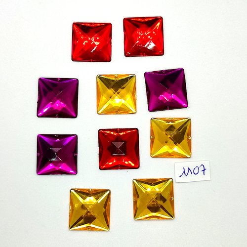10 pierres strass en acrylique violet orange et rouge - vintage - 20x20mm - tr1107