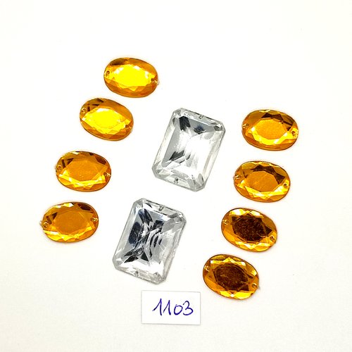 10 pierres strass en acrylique transparent et orange - vintage - 18x24mm et 14x18mm - tr1103