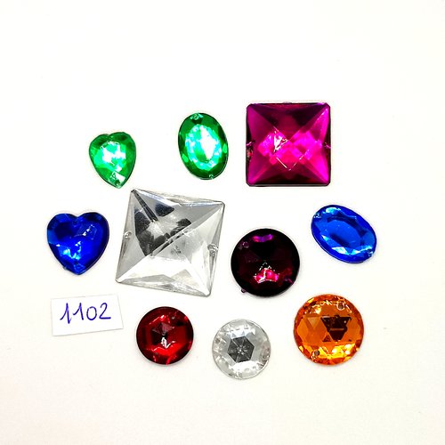 10 pierres strass en acrylique multicolore - vintage - taille dierse - tr1102