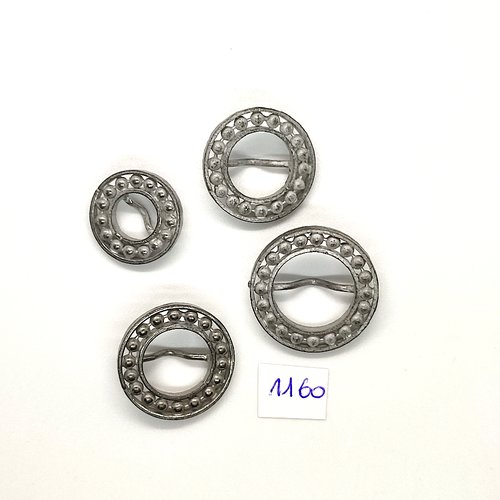 4 boutons en métal argenté et gris - vintage - 28mm - 26mm et 22mm - tr1160