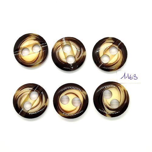 7 boutons en résine marron et beige - vintage - 30mm - tr1163