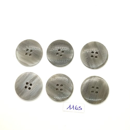 6 boutons en résine gris - vintage - 28mm - tr1165