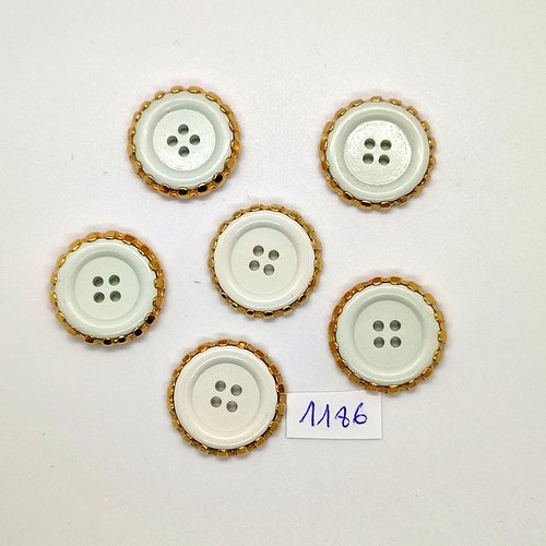 6 boutons en résine blanc le tour en métal doré - vintage - 25mm - tr1186