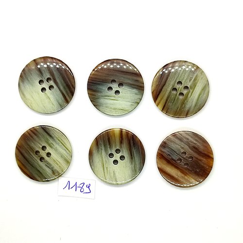 6 boutons en résine marron et beige - vintage - 28mm - tr1189
