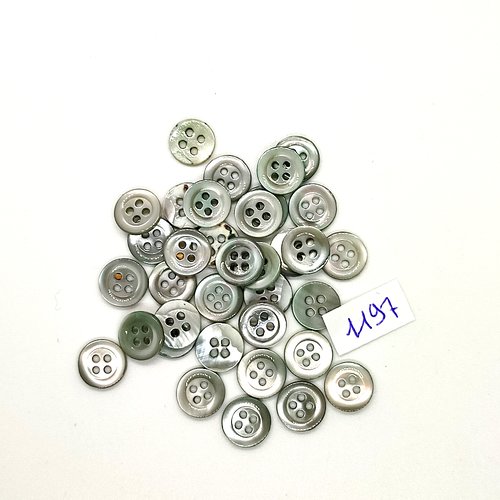 35 boutons en nacre gris / vert - vintage - 11mm - tr1197