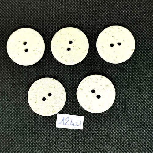 5 boutons en résine blanc cassé - vintage - 25mm - tr1240