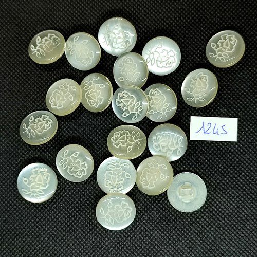 20 boutons en résine ivoire / beige - fleur - vintage - 18mm - tr1245