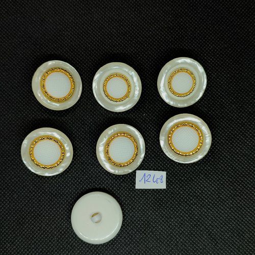 7 boutons en résine blanc doré et ivoire  - vintage - 27mm - tr1248