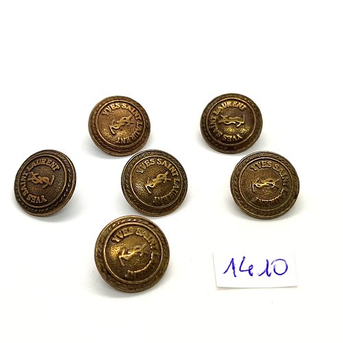 4 boutons haute couture yves saint laurent en métal bronze - vintage - 15mm - tr1410