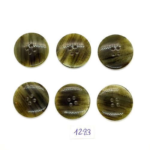 6 boutons en résine gris / vert - vintage - 28mm - tr1283