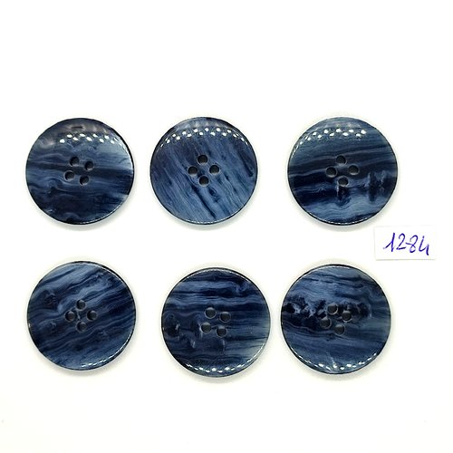 6 boutons en résine gris / bleu - vintage - 28mm - tr1284