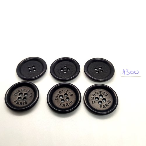 6 boutons en résine noir - diab'less paris - vintage - 22mm - tr1300