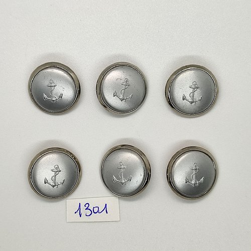 6 boutons en métal argenté une ancre - vintage - 21mm - tr1301