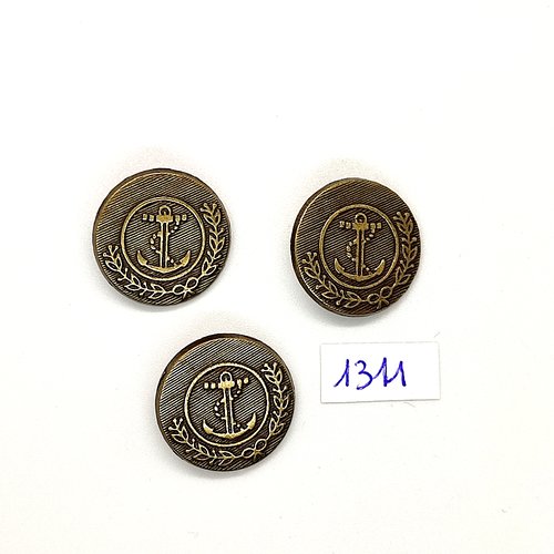3 boutons en métal bronze une ancre - vintage - 23mm - tr1311