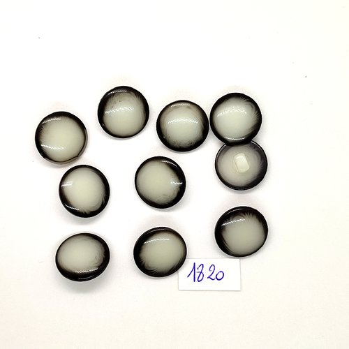 10 boutons en résine noir et blanc cassé - vintage - 17mm - tr1320