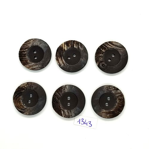 6 boutons en résine gris - vintage - 23mm - tr1343