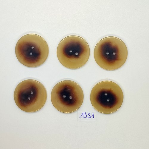 6 boutons en résine beige et marron  - vintage - 27mm - tr1351