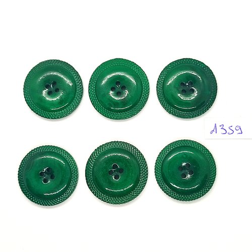 6 boutons en résine vert - vintage - 27mm - tr1359