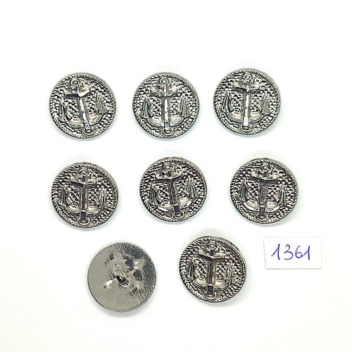 8 boutons en résine argenté une ancre - vintage - 20mm - tr1361
